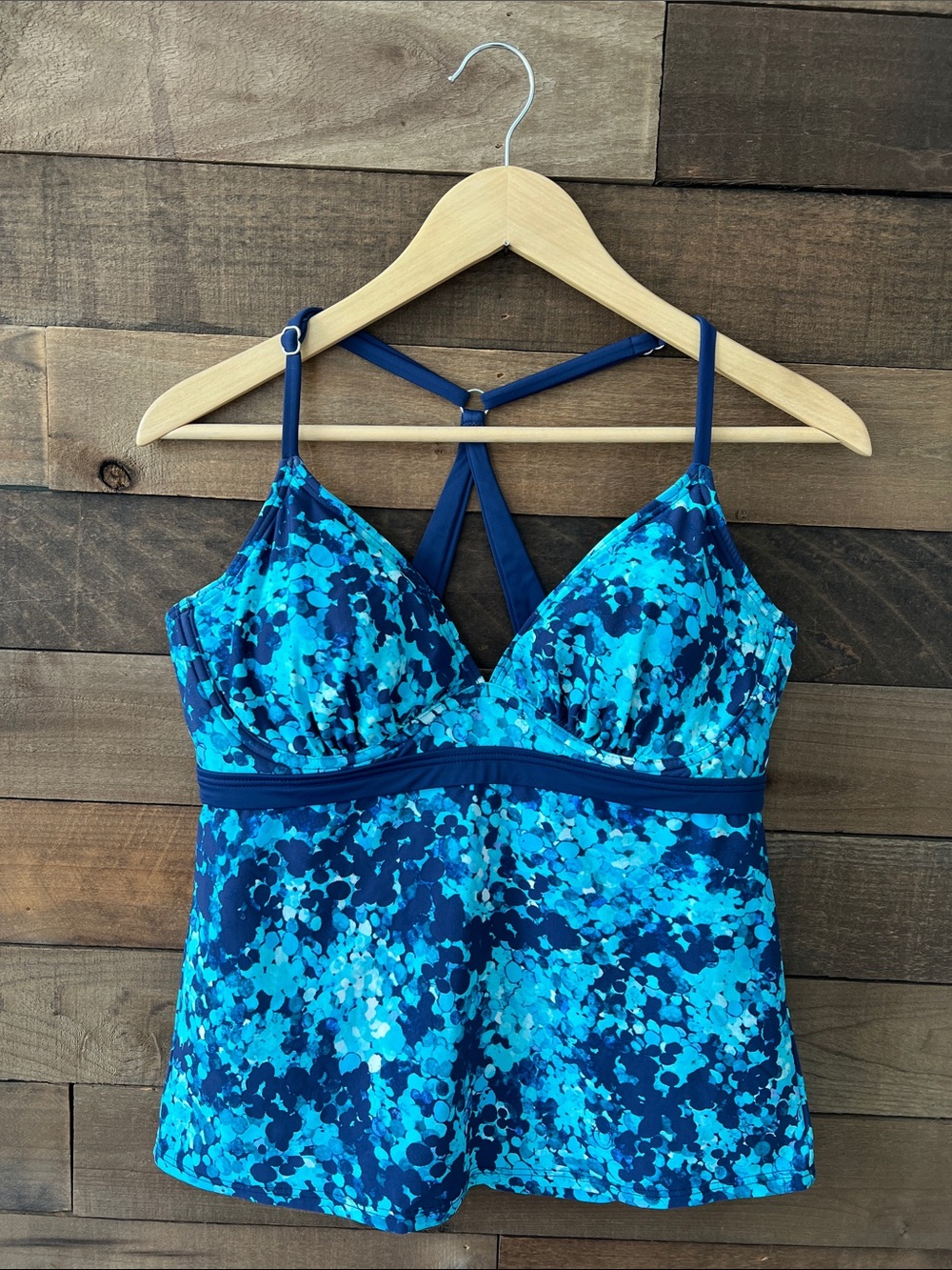Title Nine Women's Blue Print Tankini Swim Swimsuit Top Size 36D